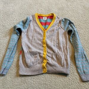 Mini Boden Gray and Yellow Kids Sweater Button Front V Neck